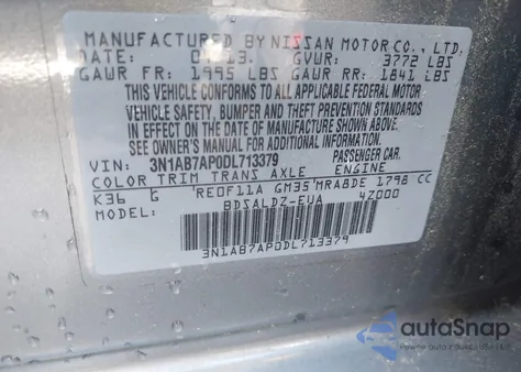 2013 Nissan Sentra Sv из США, поврежденный, VIN 3N1AB7AP0DL713379